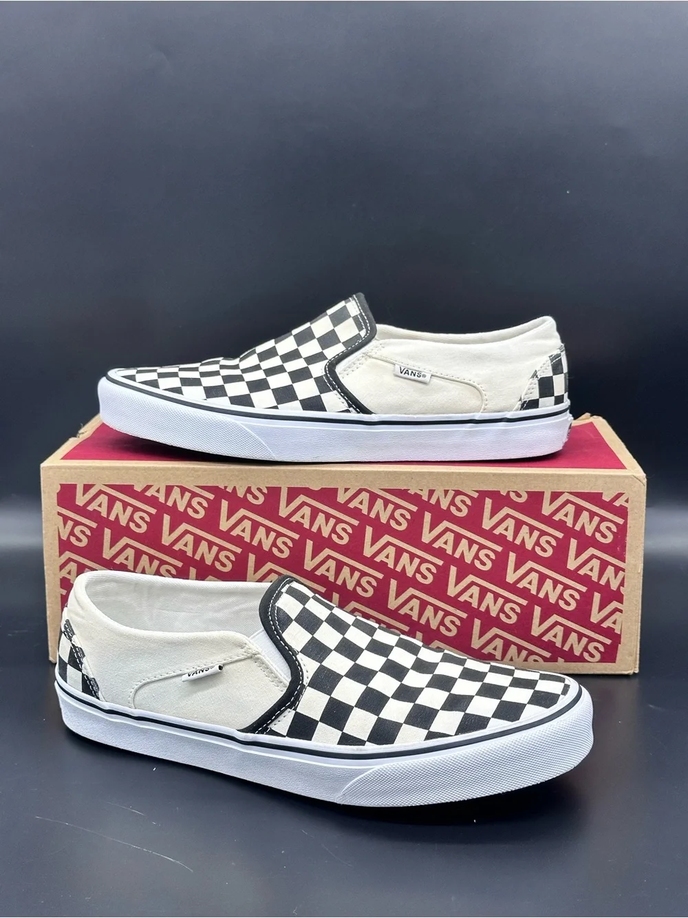 Size 10 Vans Women’s Asher Slip-On Skate Shoes Black White Checkerboard